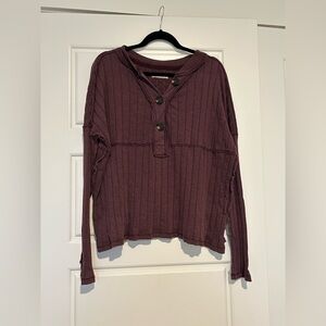 We the free by Free People maroon ribbed long sleeve top